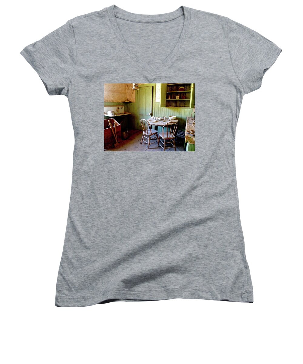 Bodie State Park Women's V-Neck featuring the photograph Abandoned Kitchen by Amelia Racca