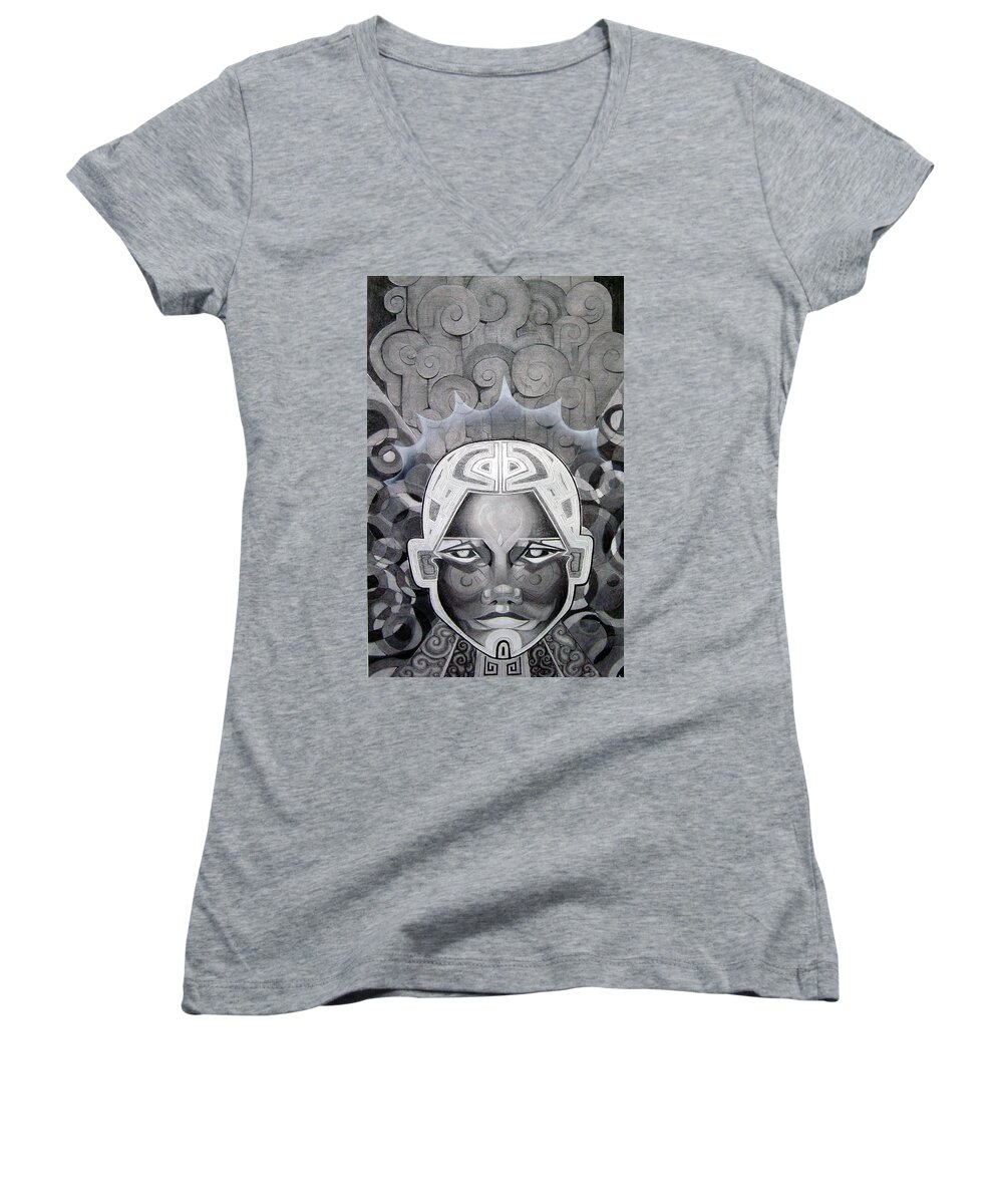 Art Women's V-Neck featuring the drawing Abcd by Myron Belfast