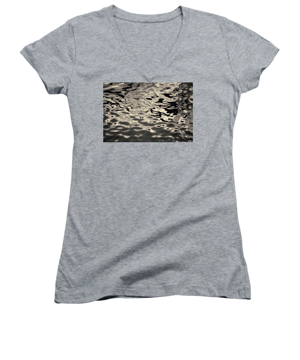 Abstract Women's V-Neck featuring the photograph Abstract Dock Reflections I Toned by David Gordon
