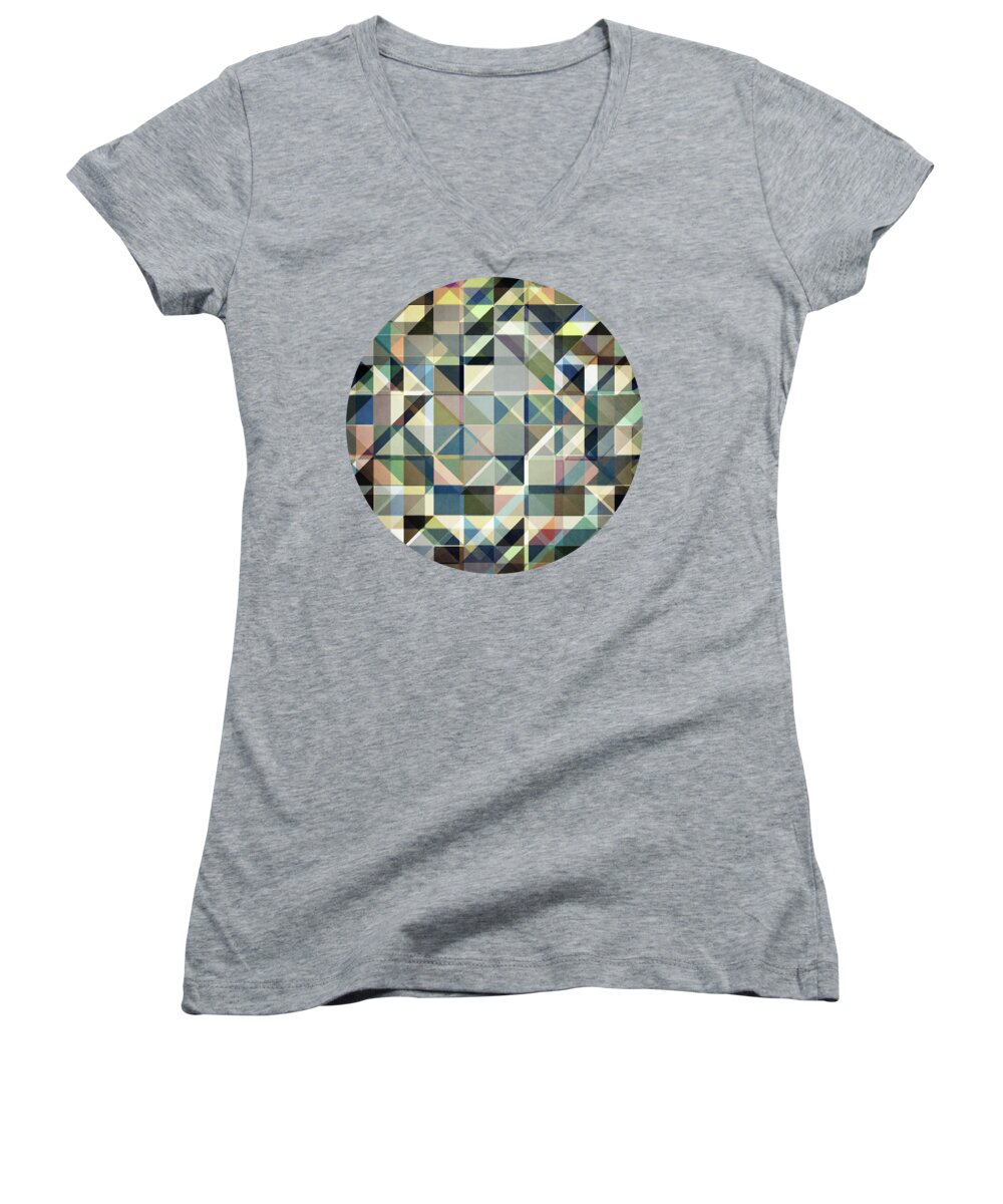 Earth Tones Women's V-Neck featuring the digital art Abstract Earth Tone Grid by Phil Perkins