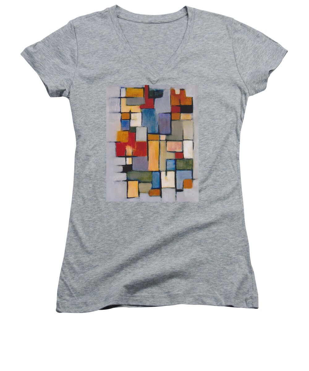 Abstract Women's V-Neck featuring the painting Abstract Line Series by Patricia Cleasby