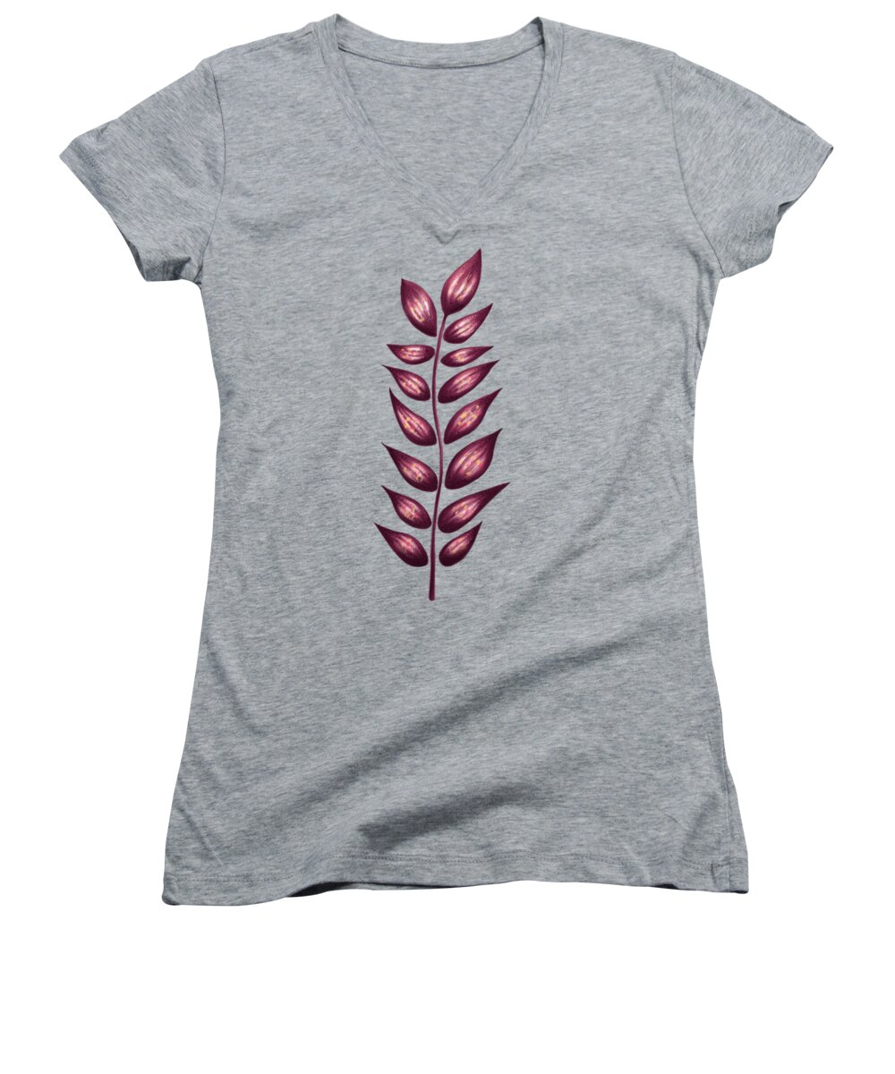 Flower Women's V-Neck featuring the digital art Abstract Plant With Pointy Leaves In Purple And Yellow by Boriana Giormova