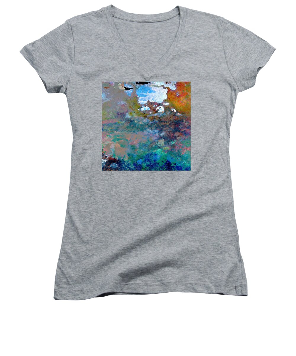 Abstract Women's V-Neck featuring the mixed media Abstract Wash 6 by Paul Gaj