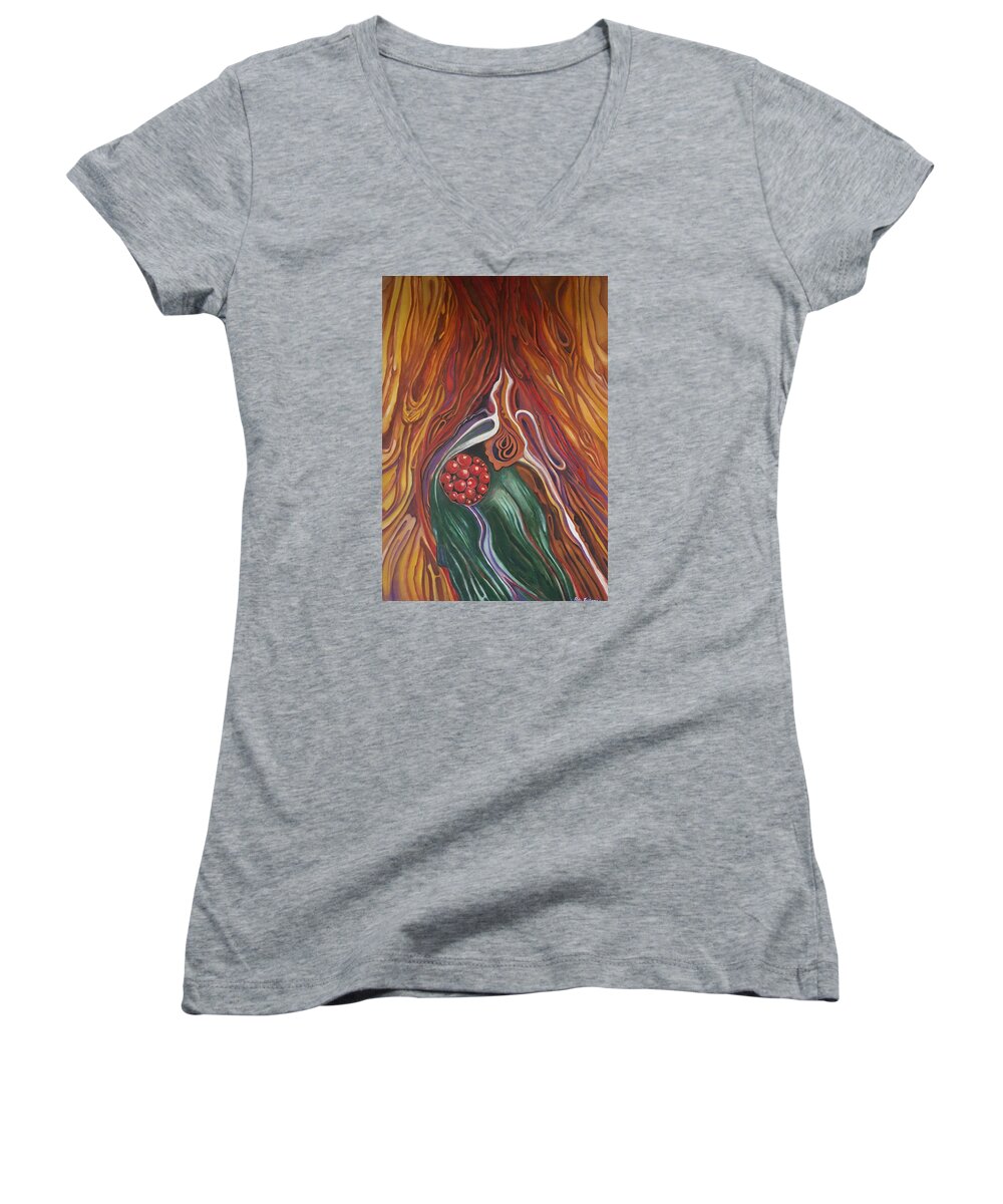 Abstract Women's V-Neck featuring the painting Abstraction with Red Balls by Rita Fetisov