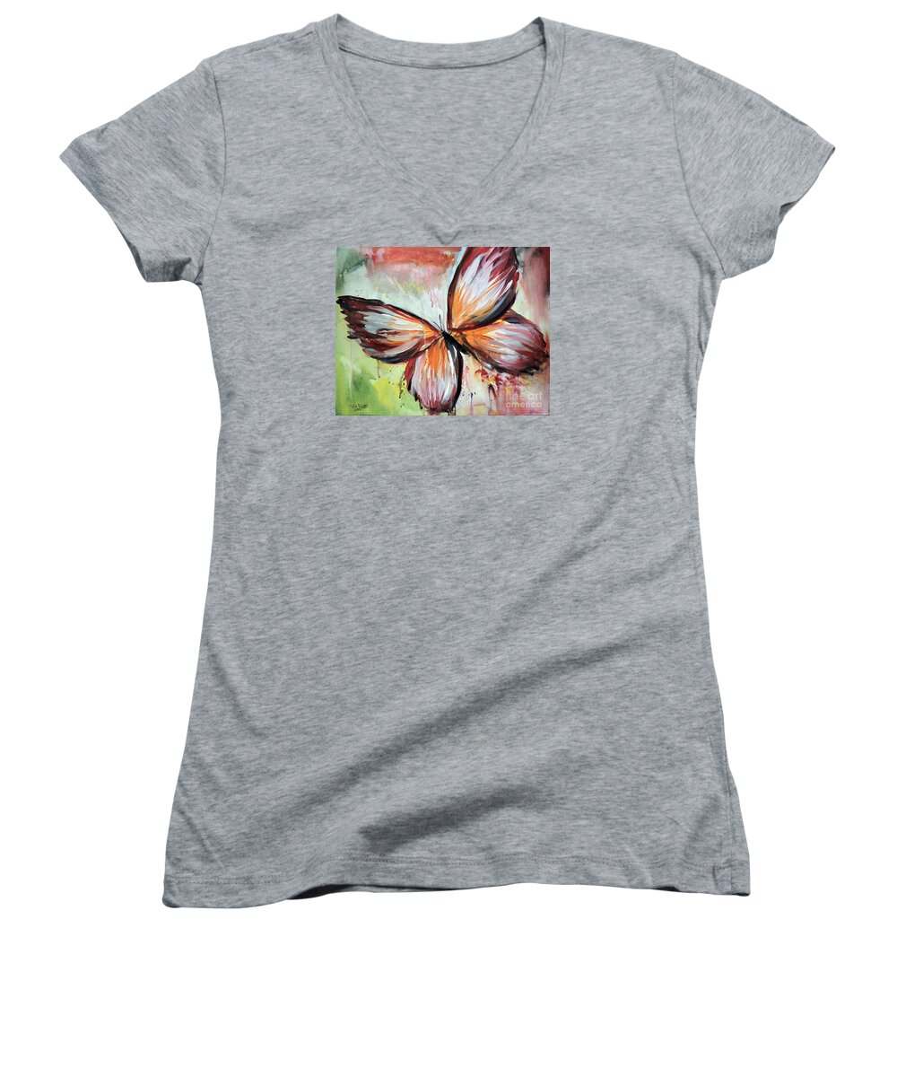 Butterfly Women's V-Neck featuring the painting Acrylic Butterfly by Tom Riggs