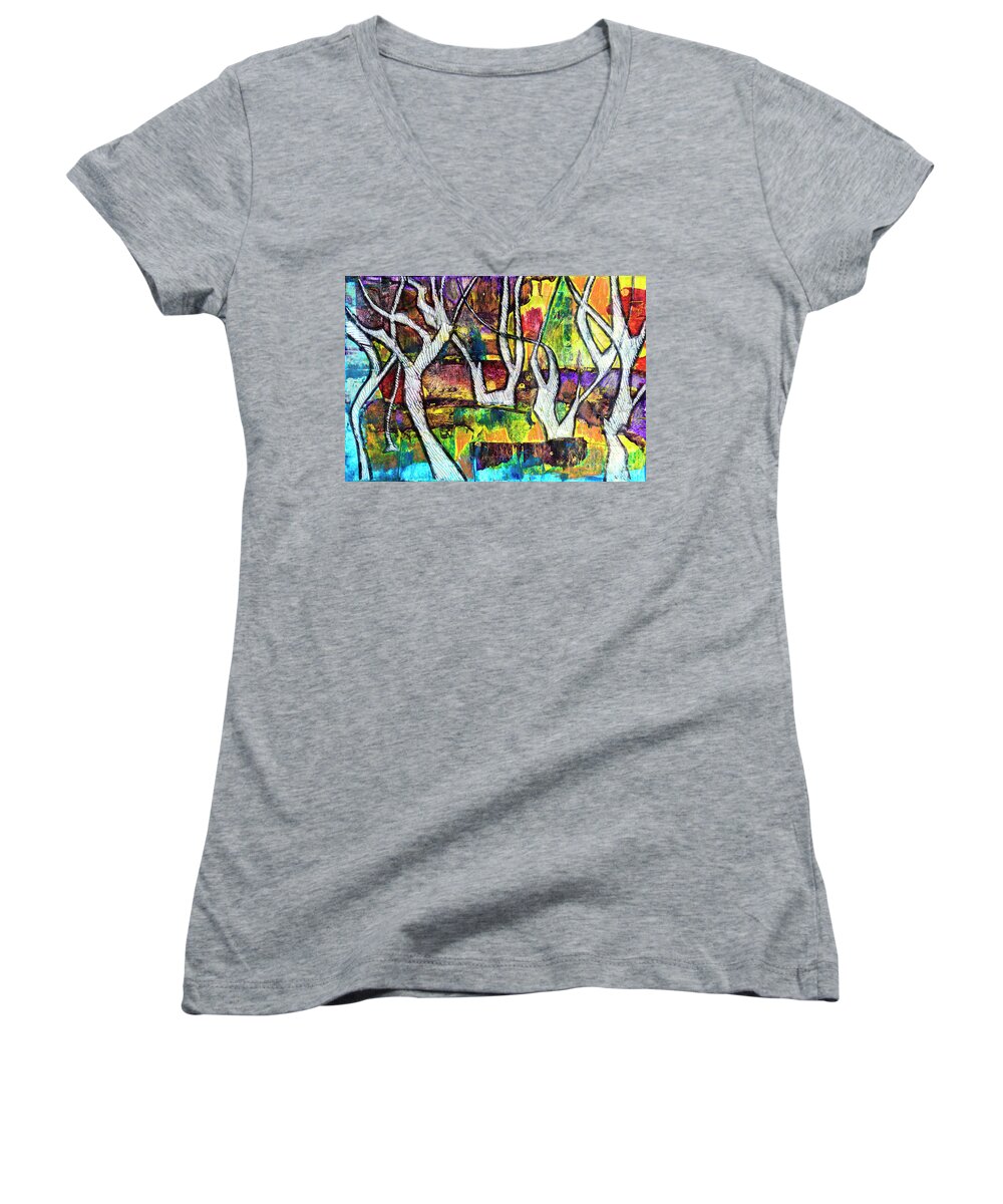 Forest Women's V-Neck featuring the painting Acrylic Forest by Ariadna De Raadt