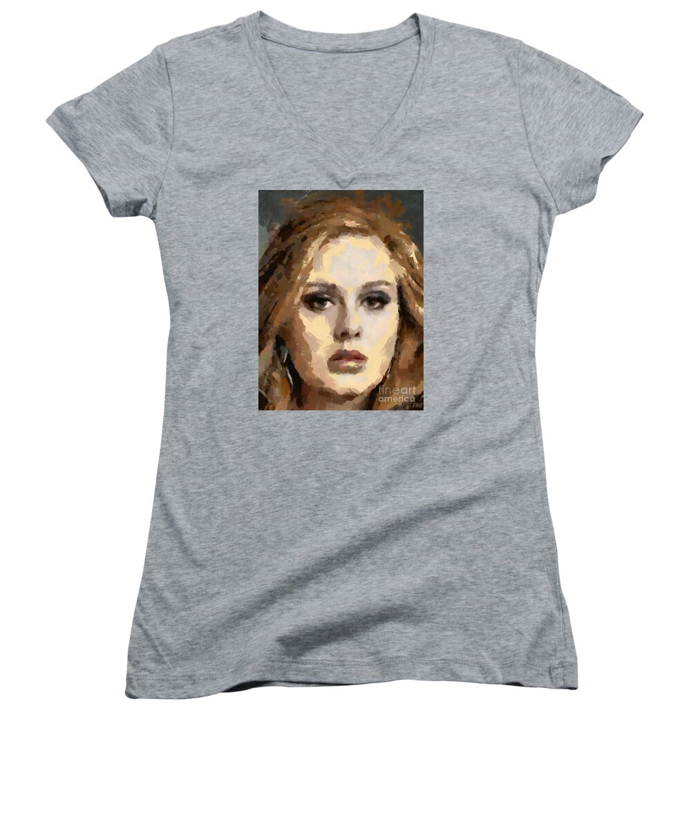 Portrait Women's V-Neck featuring the painting Adele by Dragica Micki Fortuna