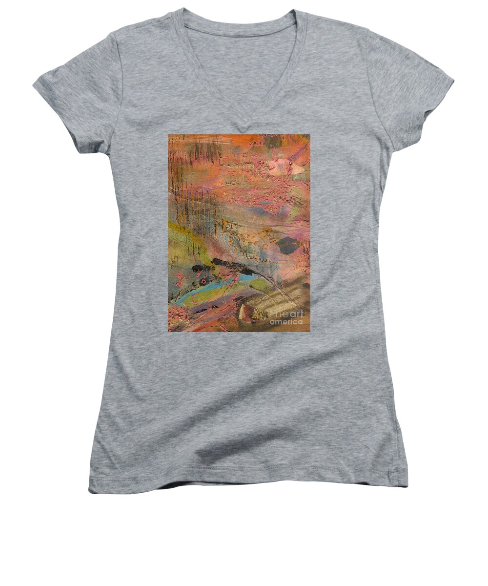 Gretting Cards Women's V-Neck featuring the mixed media Admiring God's Handiwork II by Angela L Walker
