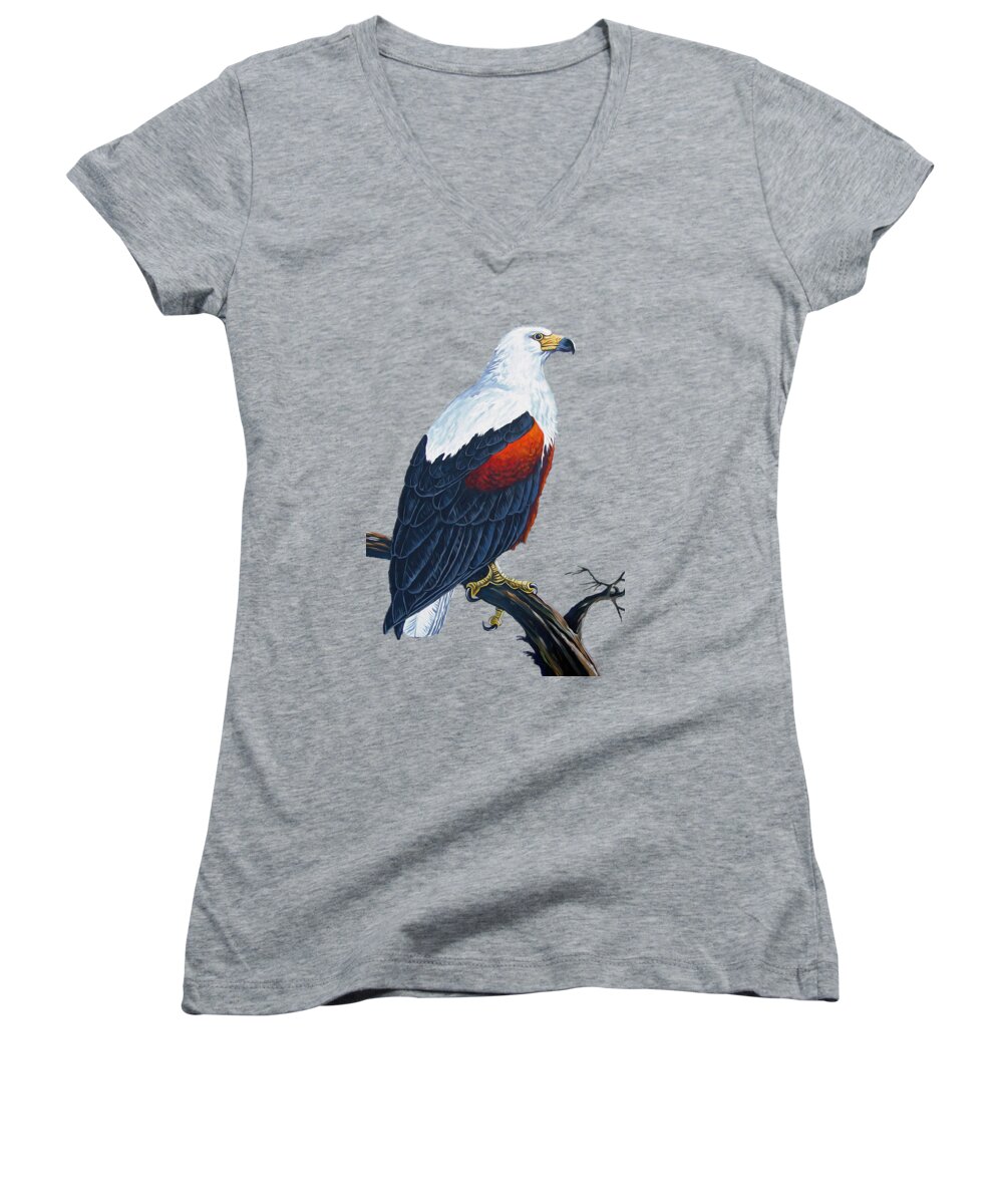 Eagle Women's V-Neck featuring the painting African fish Eagle by Anthony Mwangi
