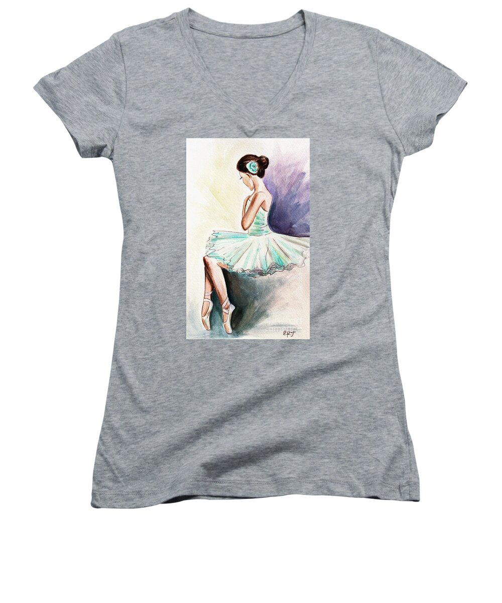 Ballerina Women's V-Neck featuring the painting After the Performance by Elizabeth Robinette Tyndall