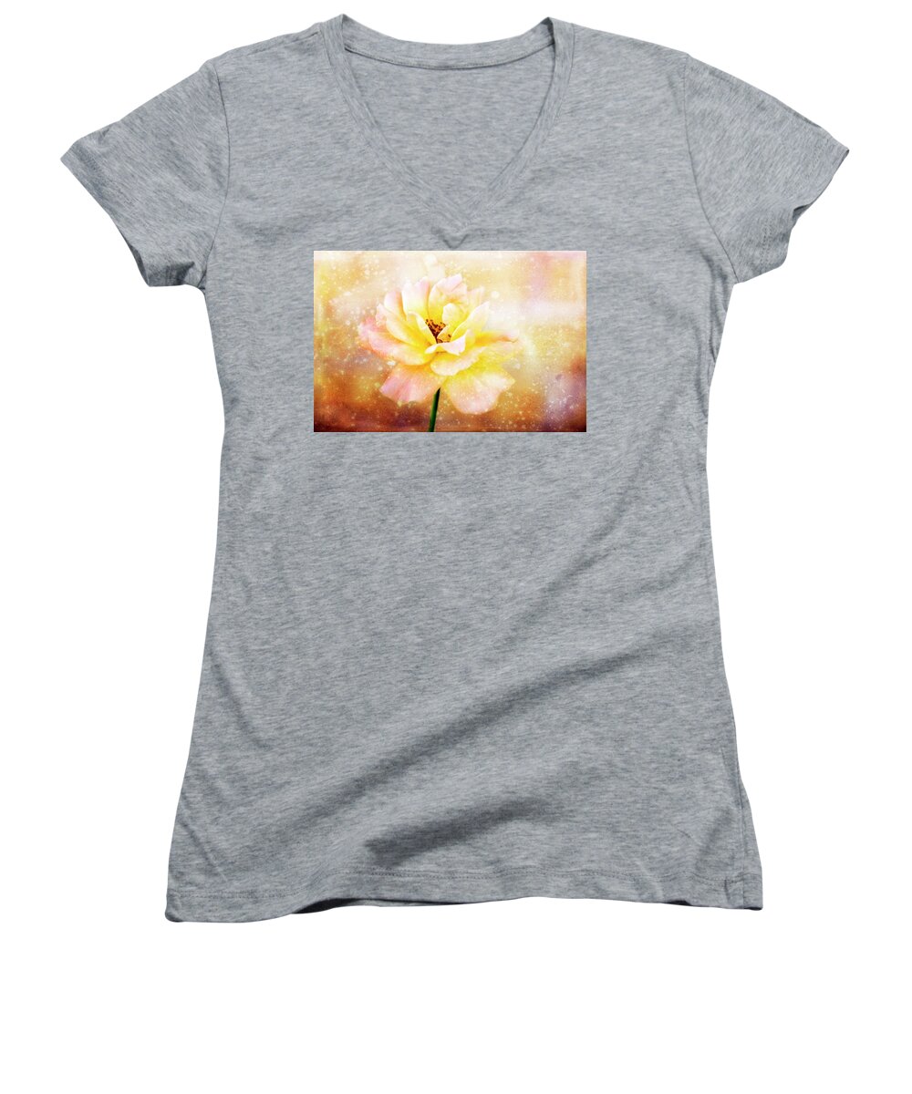 Rose Women's V-Neck featuring the photograph After the Rain by Joan Bertucci