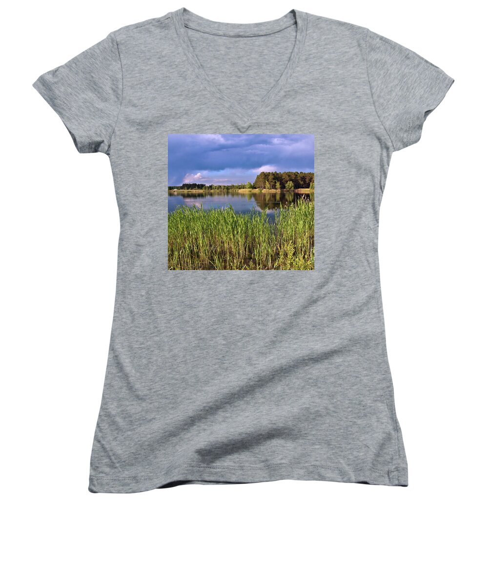 After The Rain Poetry Women's V-Neck featuring the photograph After the Rain Poetry by Silva Wischeropp