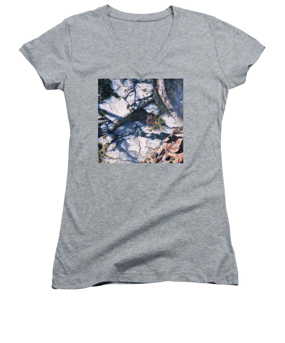 Chipmunk Women's V-Neck featuring the painting Afternoon Snack by Susan Sarabasha