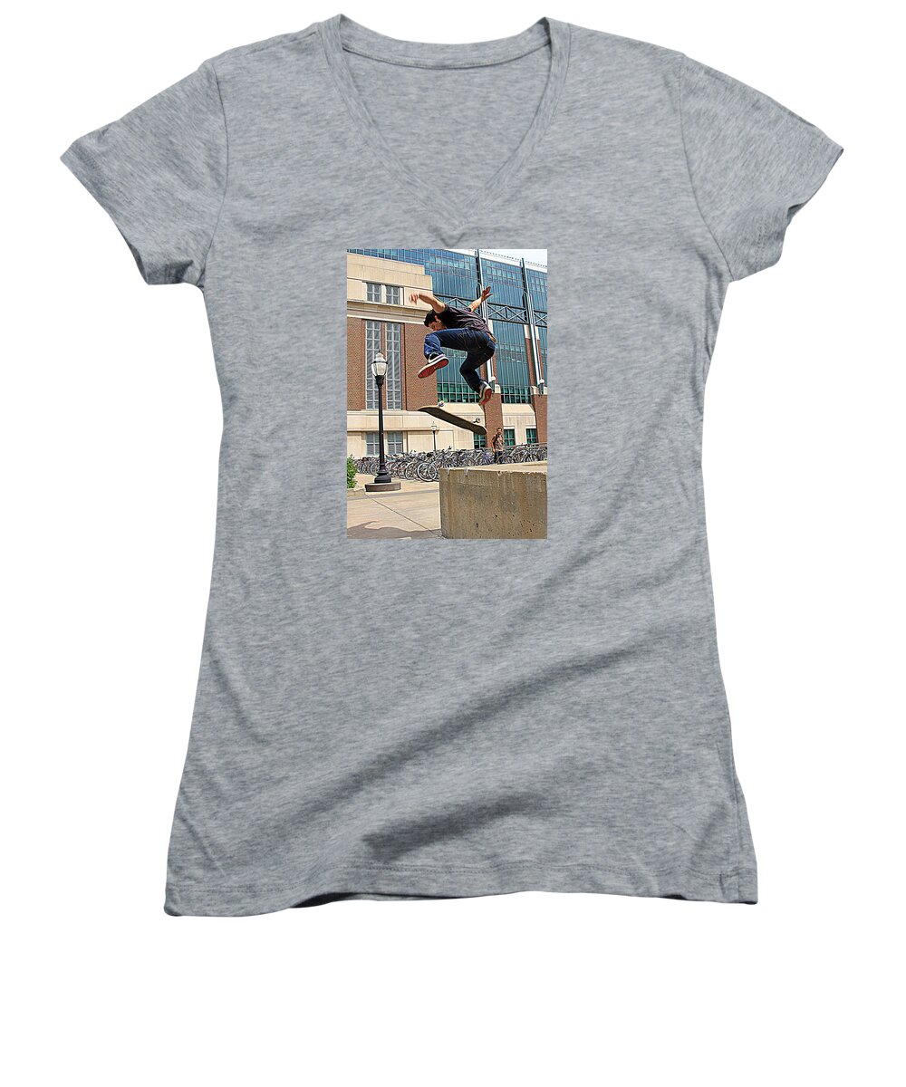 People Women's V-Neck featuring the photograph Airborne by David Ralph Johnson