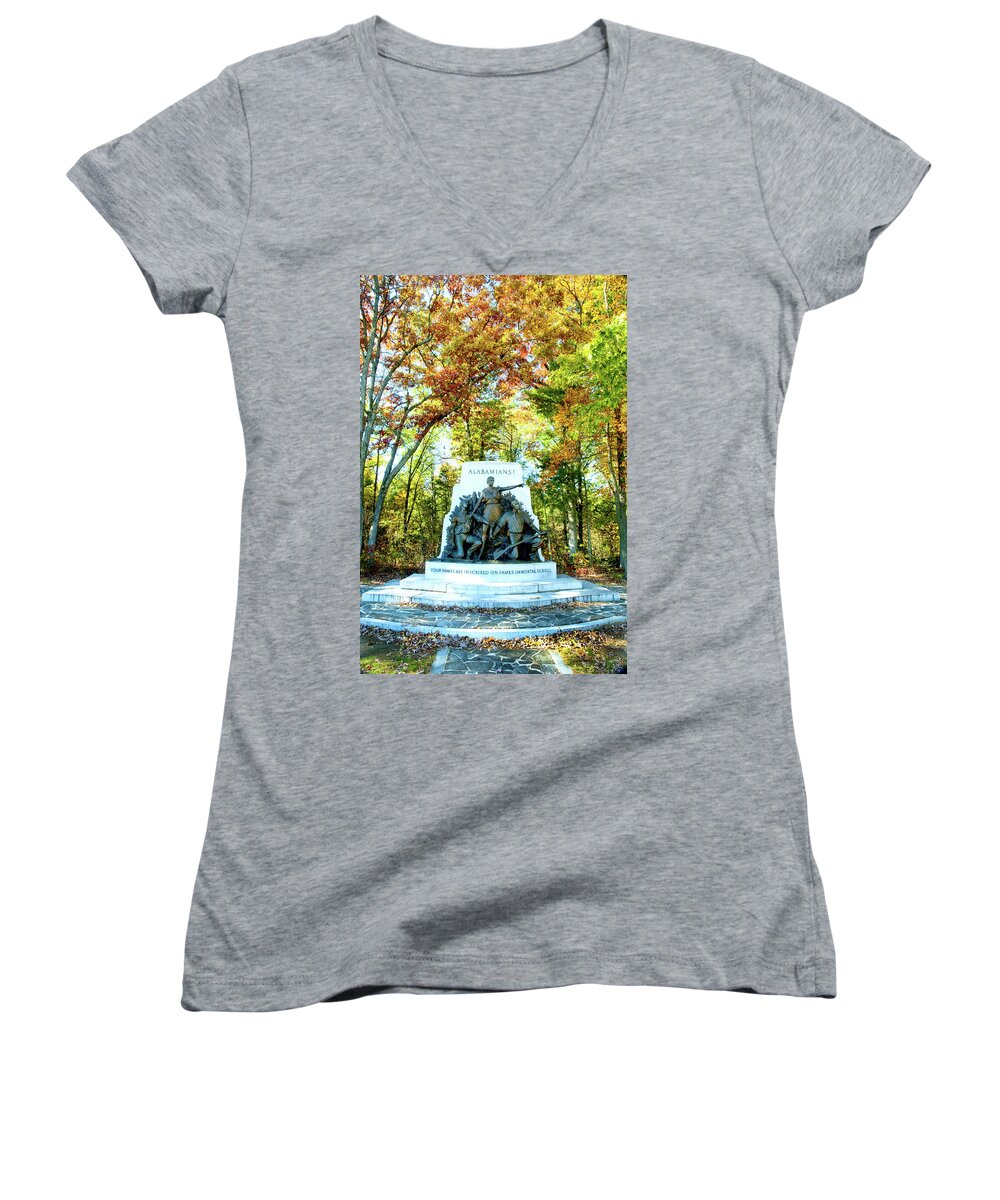 Gettysburg Battlefield Women's V-Neck featuring the photograph Alabama Monument at Gettysburg by Paul W Faust - Impressions of Light