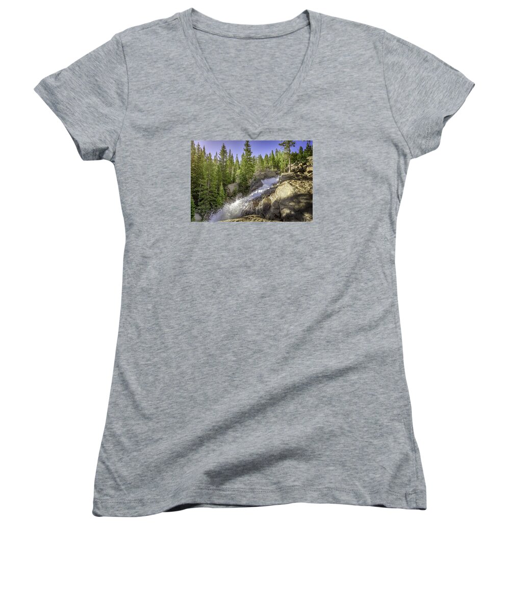 Colorado Women's V-Neck featuring the photograph Alberta Falls by Mary Angelini