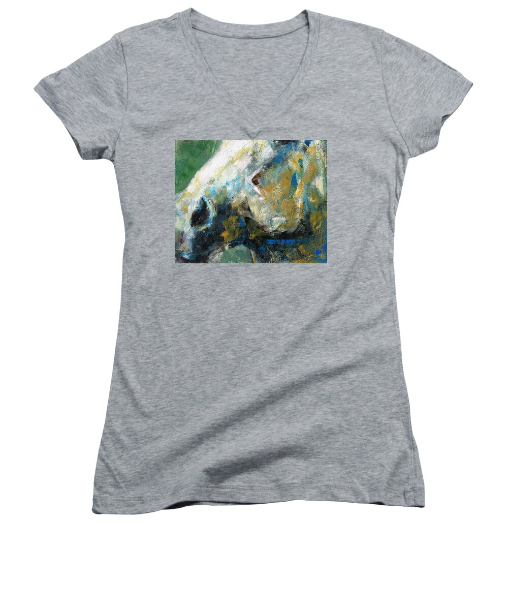 Horses Women's V-Neck featuring the painting Alerted by Frances Marino