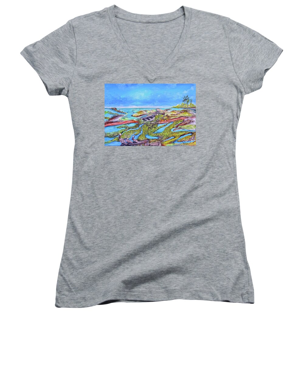 3 Peliquins Women's V-Neck featuring the painting All Washed Up by Virginia Bond