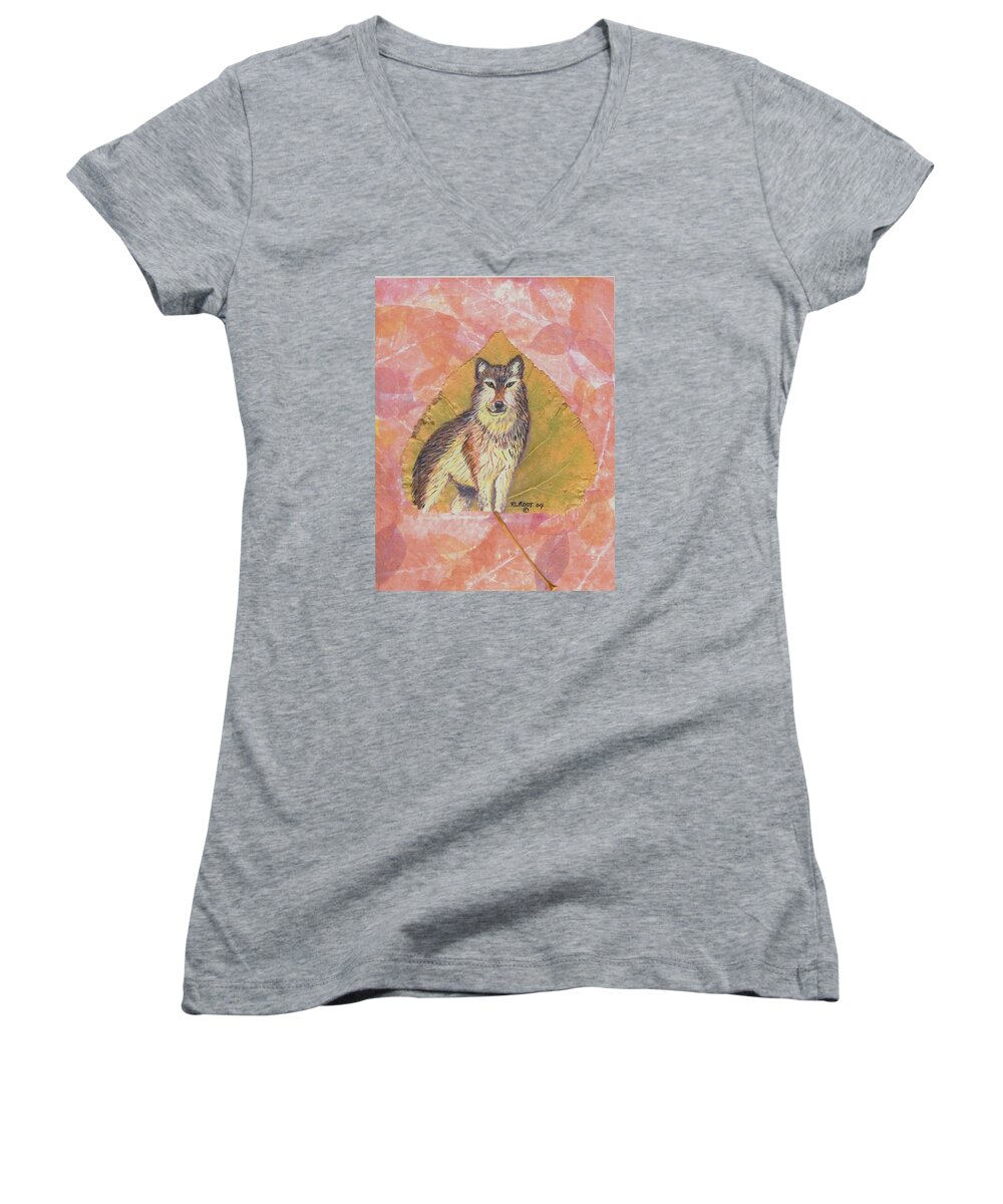 Leaf Women's V-Neck featuring the painting Alpha Male on Natural Leaf by Ralph Root