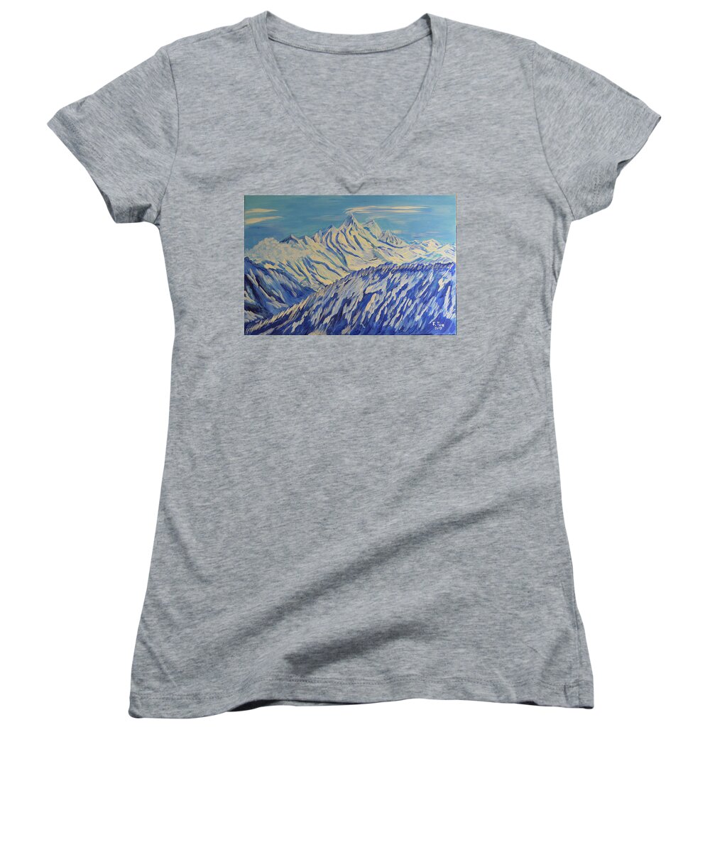 Alps Women's V-Neck featuring the painting In the Highs by Felicia Tica