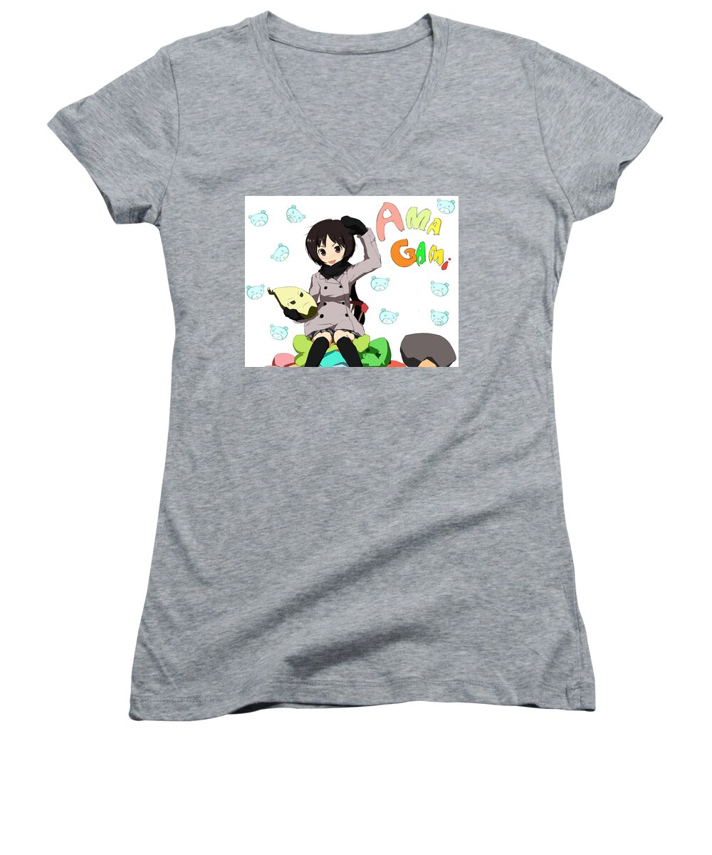 Amagami Women's V-Neck featuring the digital art Amagami by Super Lovely