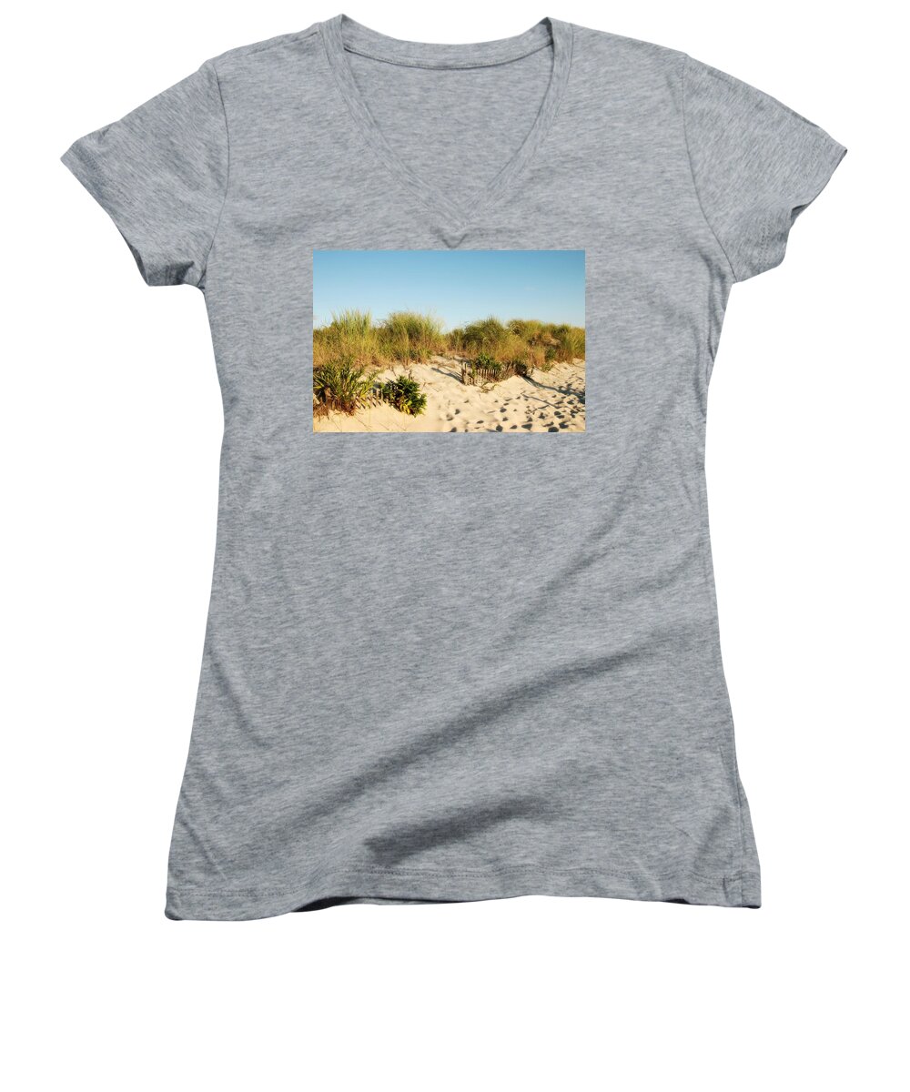 Jersey Shore Women's V-Neck featuring the photograph An Opening In The Fence - Jersey Shore by Angie Tirado