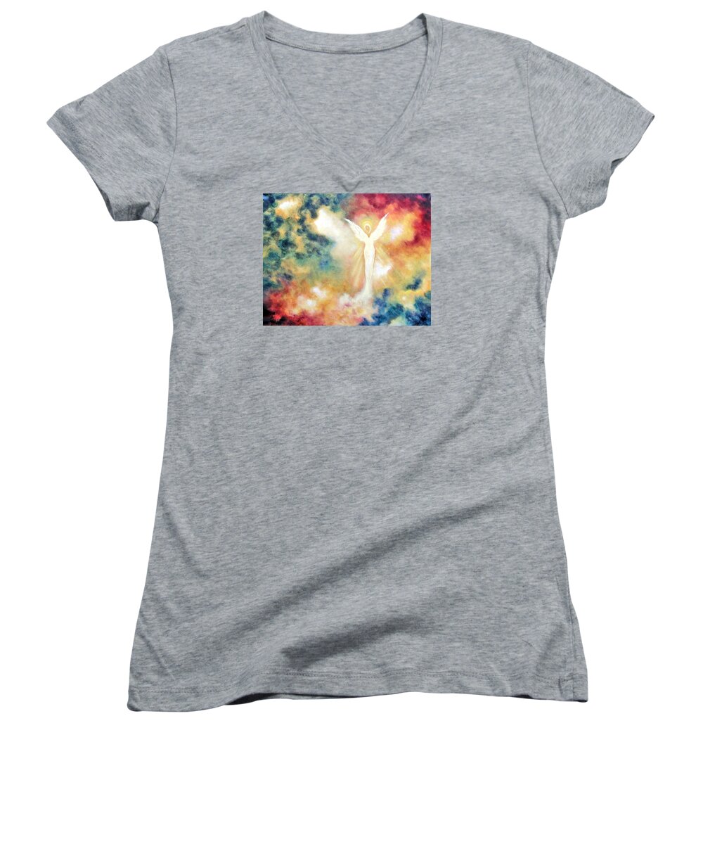 Angel Women's V-Neck featuring the painting Angel Light by Marina Petro