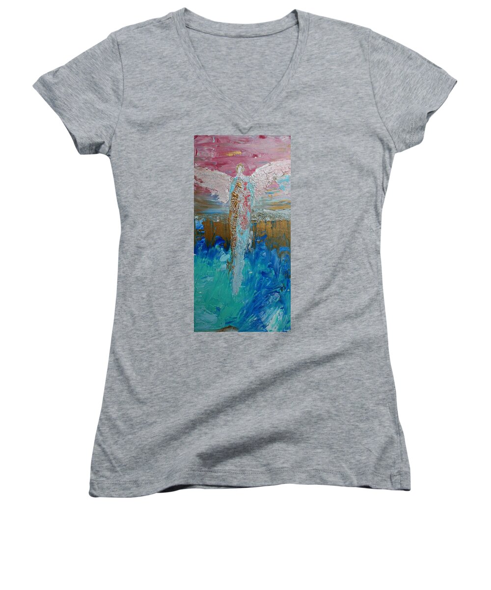 Angels. Archangels Women's V-Neck featuring the painting Angel of Divine Love by Alma Yamazaki