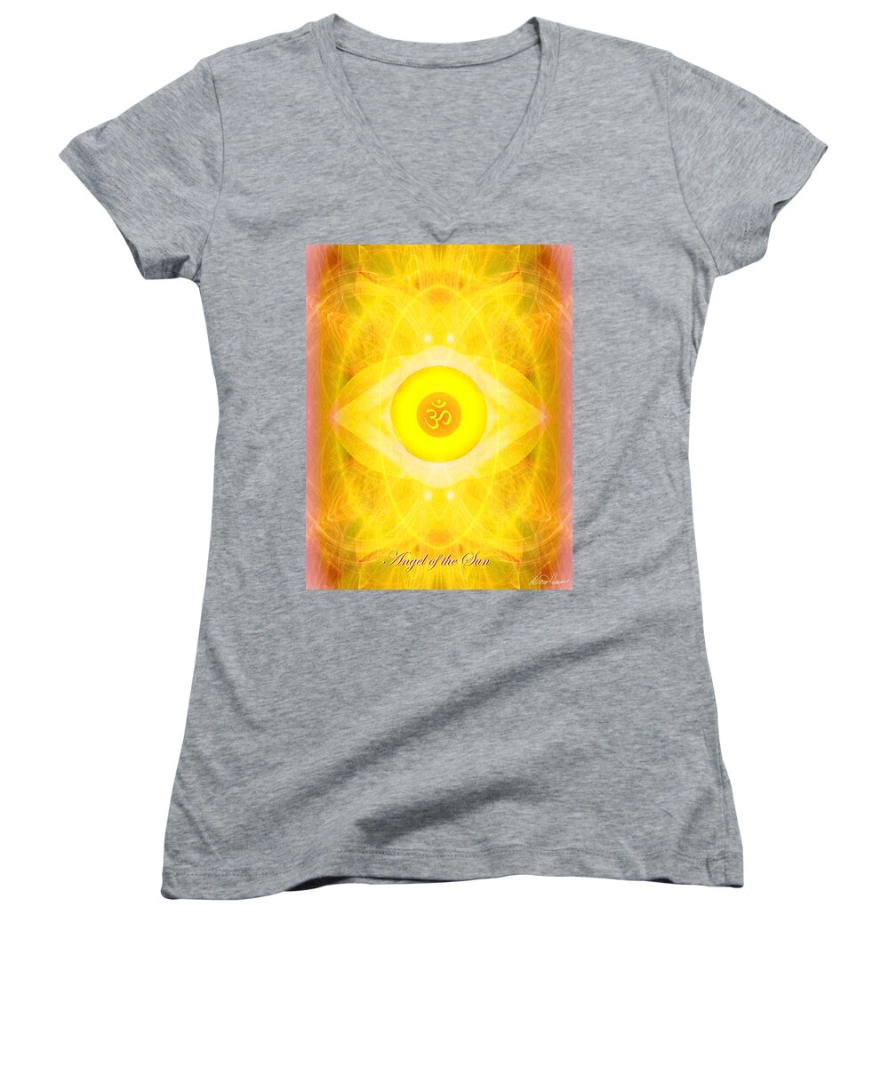 Angel Women's V-Neck featuring the digital art Angel of the Sun by Diana Haronis