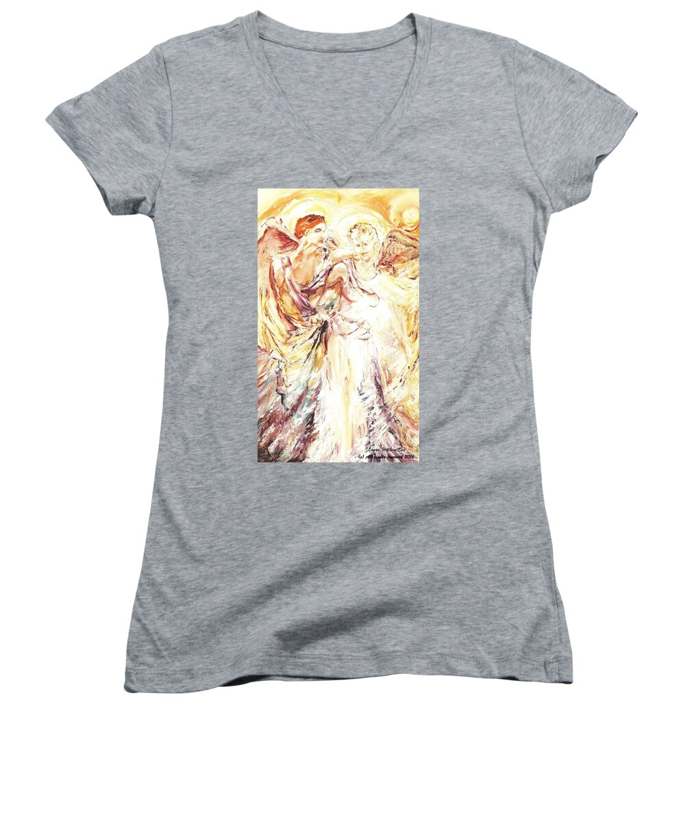 Angels Women's V-Neck featuring the painting Angels Emerging by Laara WilliamSen