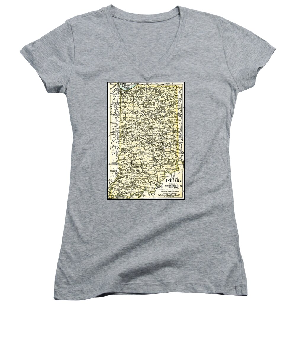 Map Women's V-Neck featuring the photograph Indiana Antique Map 1891 by Phil Cardamone