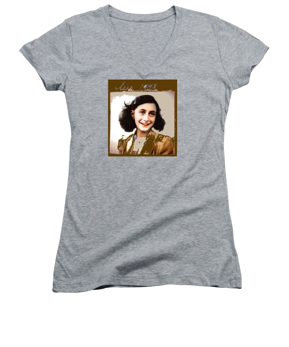 Anne Frank 1942 Women's V-Neck featuring the photograph Anne Frank 1942-2015 by David Lee Guss