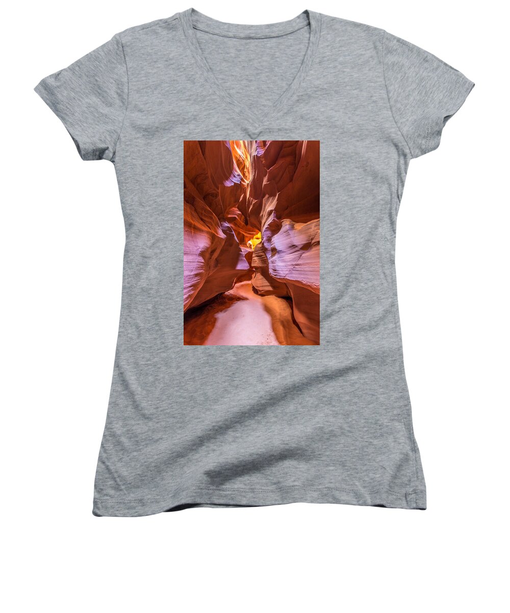 Antelope Canyon Women's V-Neck featuring the photograph Antelope Canyon Arizona by Pierre Leclerc Photography