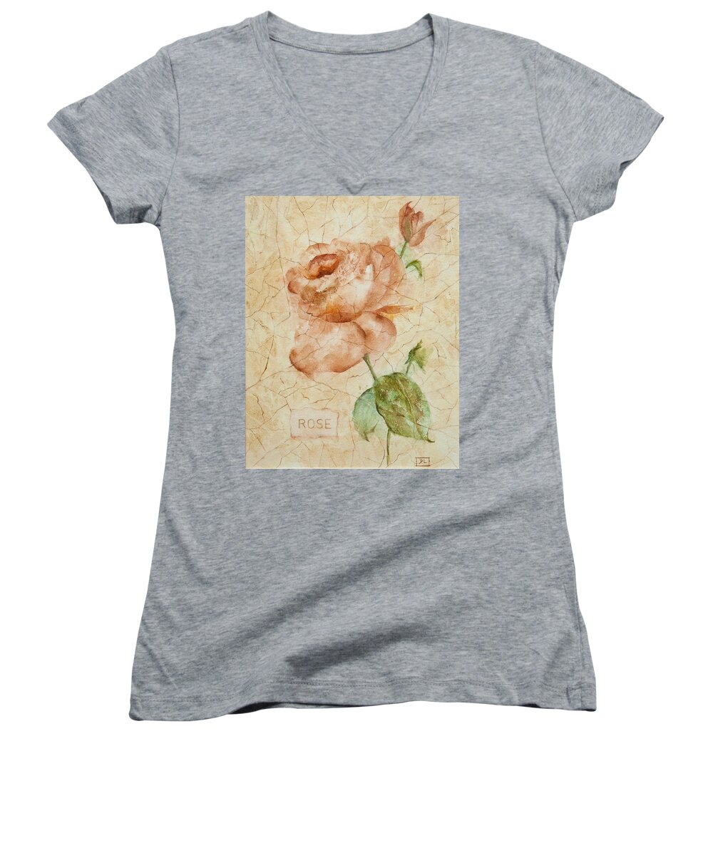 Rose Women's V-Neck featuring the painting Antique Rose by Debbie Lewis