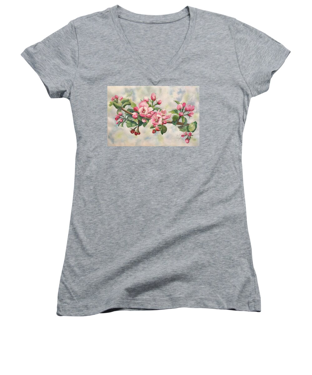 Apple Blossoms Women's V-Neck featuring the painting Apple Blossoms by Marilyn Zalatan