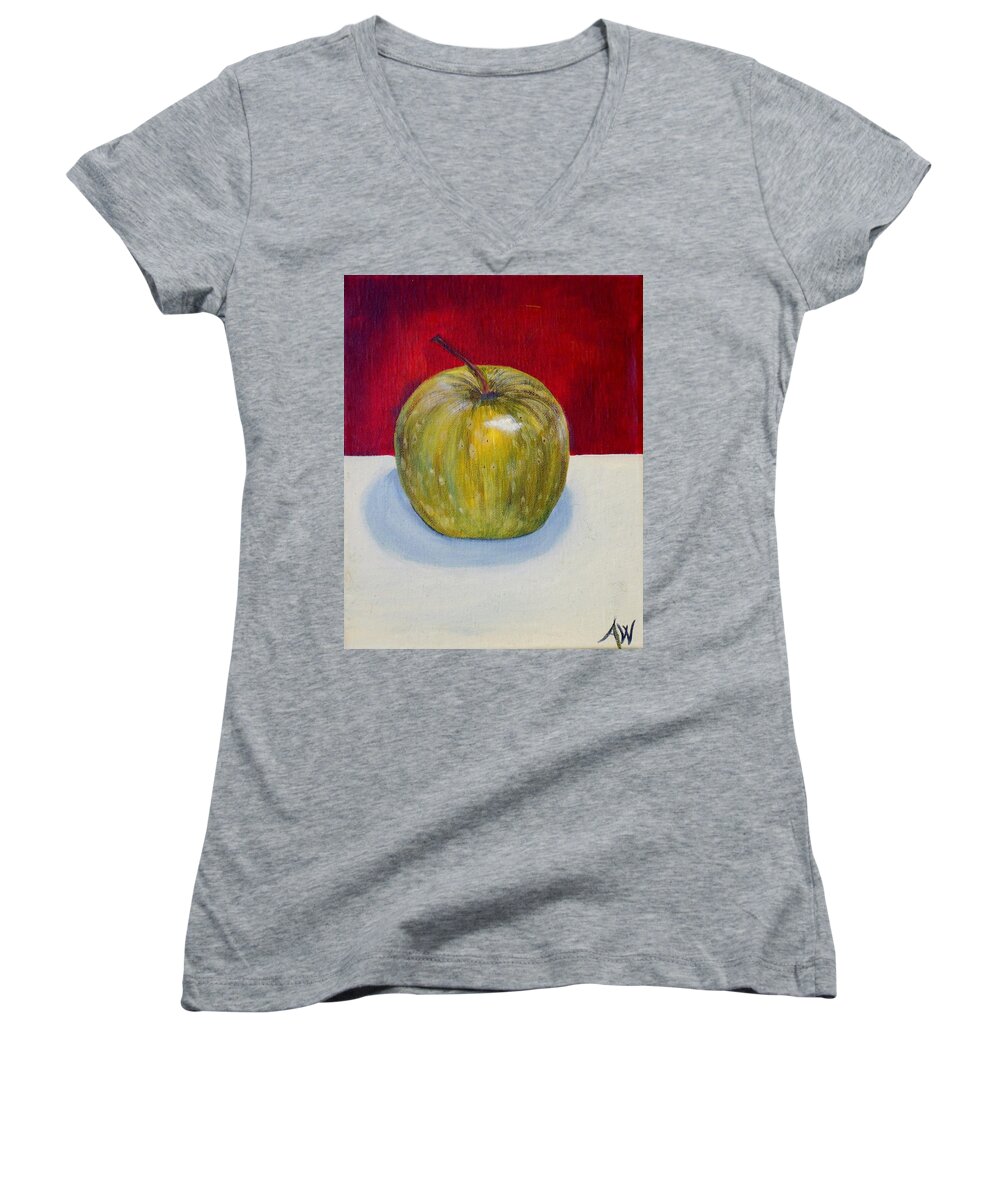 Art Women's V-Neck featuring the painting Apple study by Angie Wright