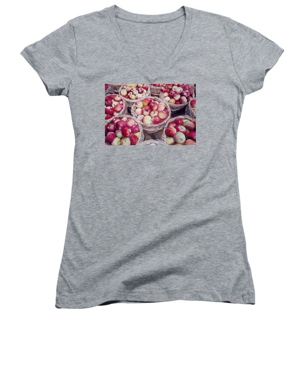 Red Women's V-Neck featuring the painting Apples by Constance Drescher