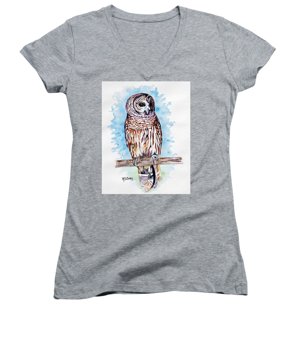 Owl Women's V-Neck featuring the painting Archie by Maria Barry