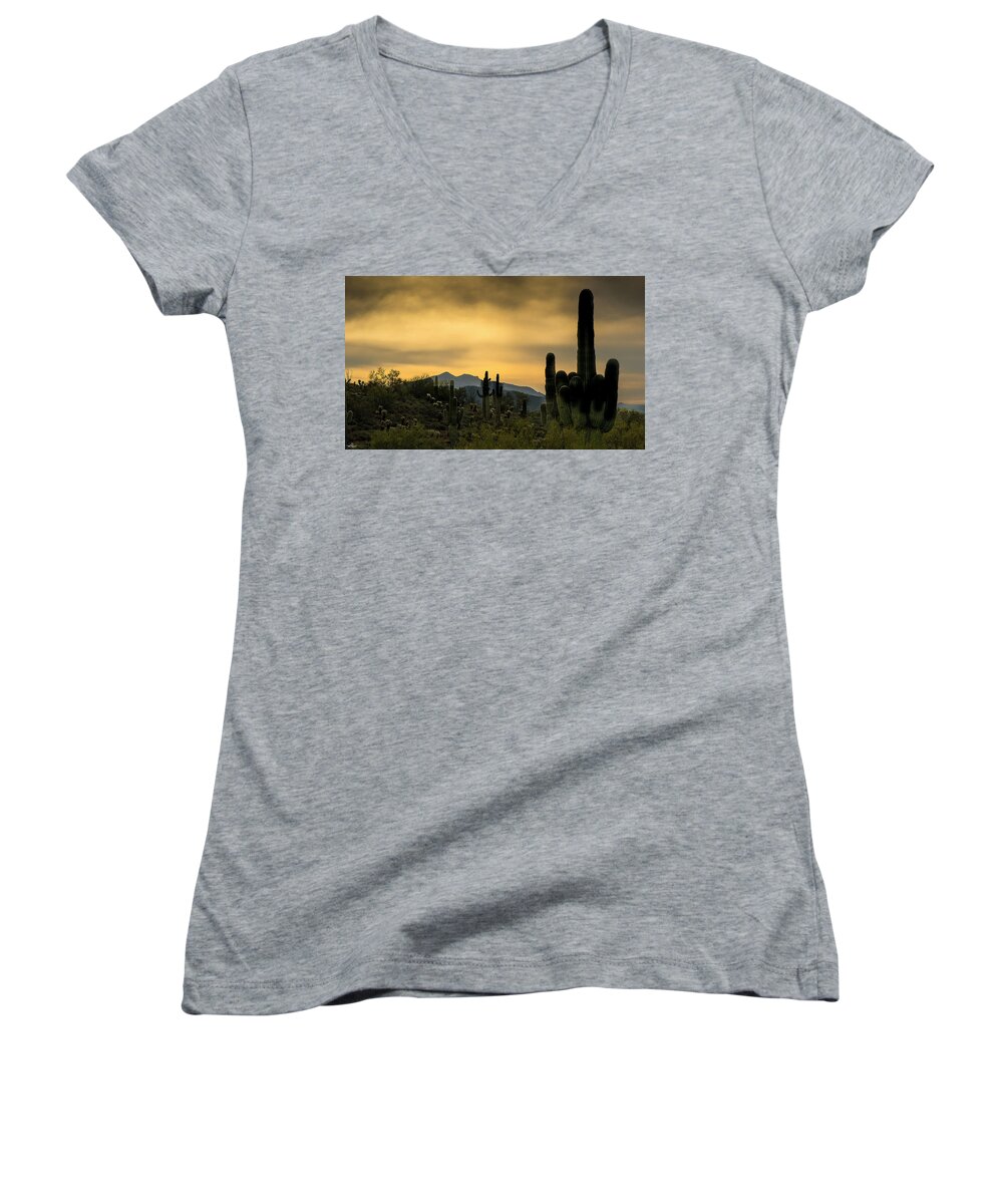 Cactus Women's V-Neck featuring the photograph Arizona and the Sonoran Desert by Phil And Karen Rispin