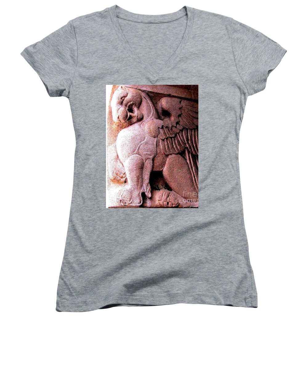 Griffin Women's V-Neck featuring the photograph Art Deco Griffin circa 1925 by Peter Ogden