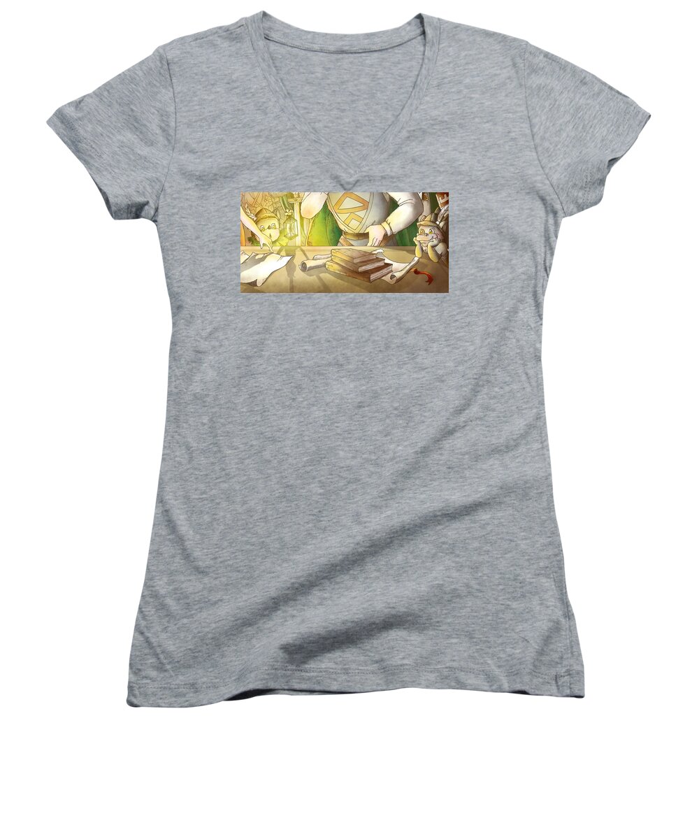 Robin Hood Women's V-Neck featuring the painting Articles of the Barons 2 by Reynold Jay