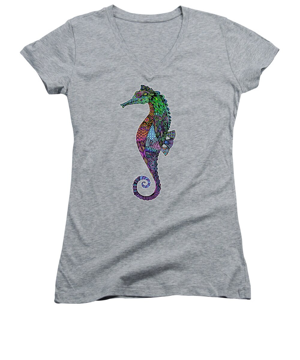 Seahorse Women's V-Neck featuring the digital art Electric Gentleman Seahorse by Tammy Wetzel