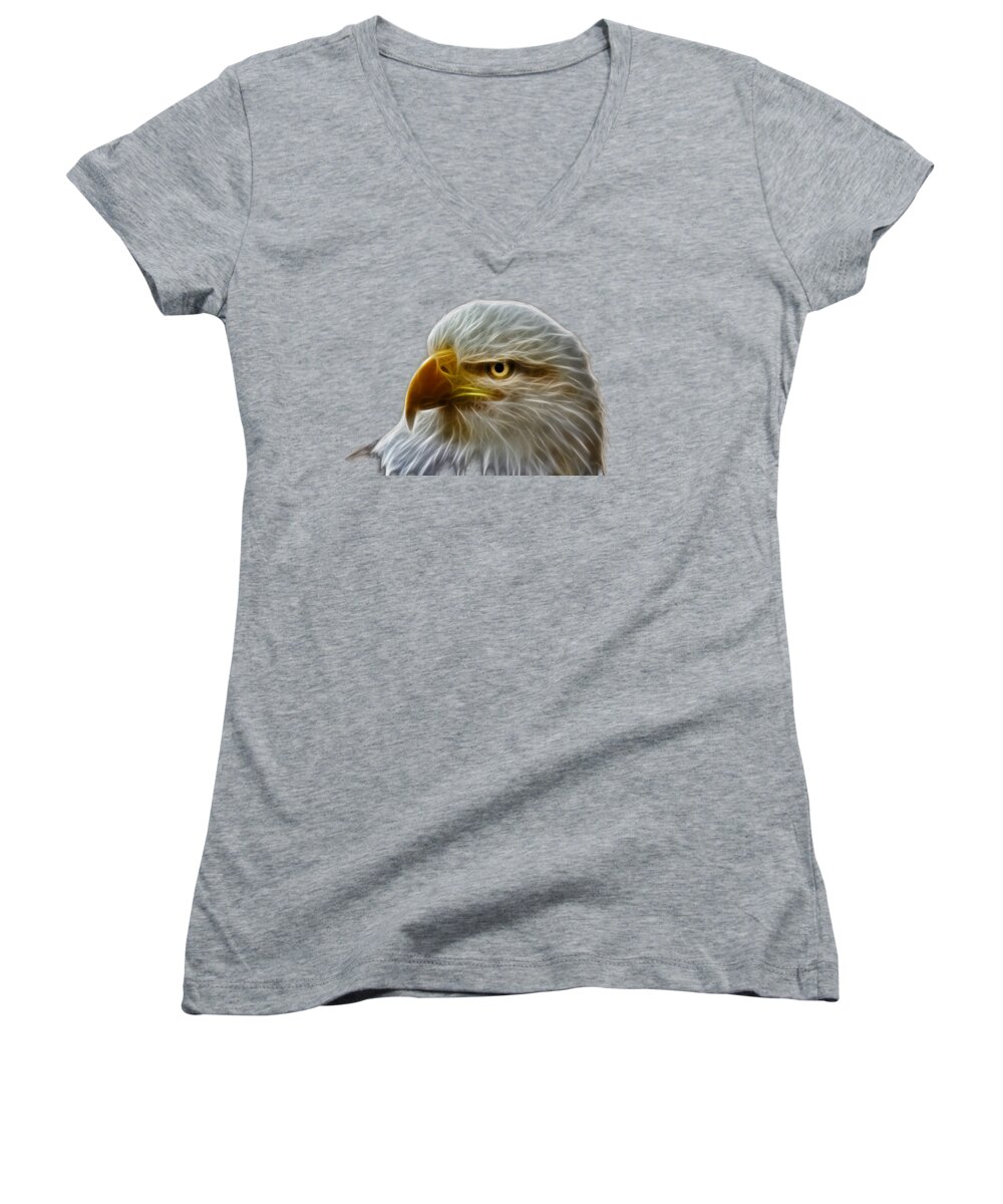 Bald Eagle Women's V-Neck featuring the photograph Glowing Eagle by Shane Bechler