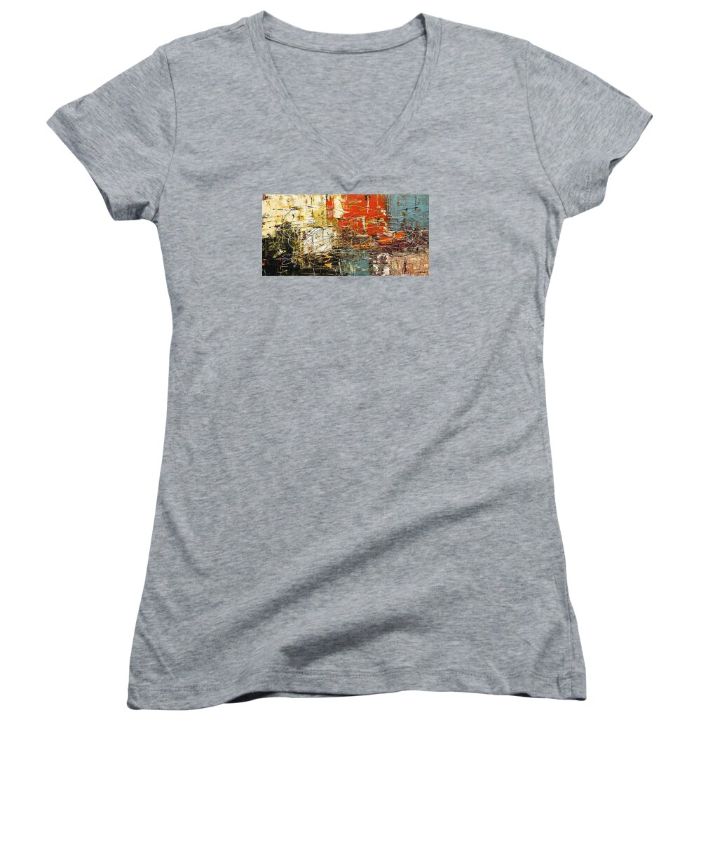 Abstract Art Women's V-Neck featuring the painting Artylicious by Carmen Guedez