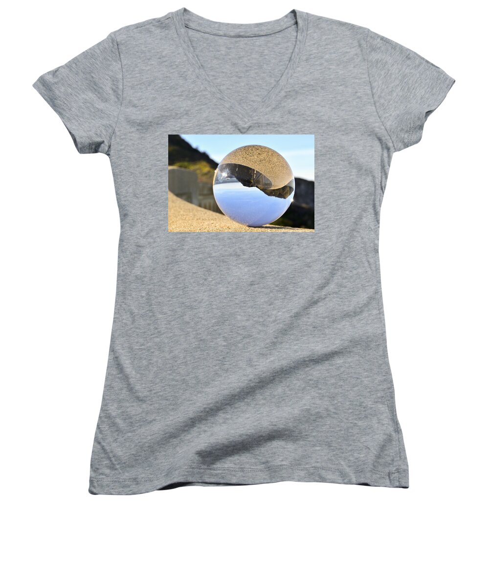 Ocean Women's V-Neck featuring the photograph As The World Curves by Kellie Prowse