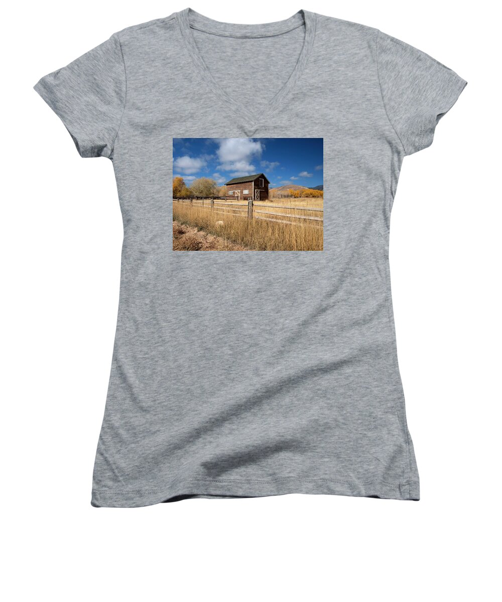 Utah Women's V-Neck featuring the photograph Autumn Barn by Joshua House