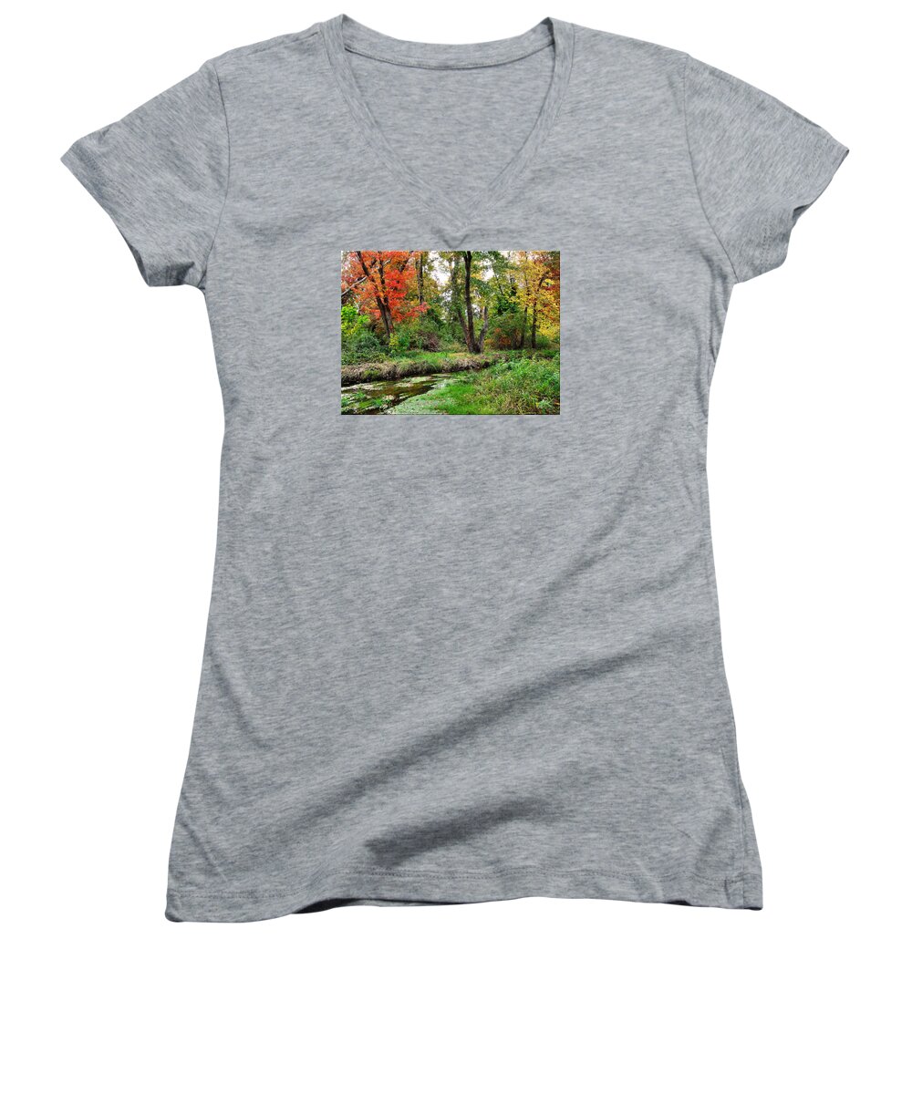 Autumn Women's V-Neck featuring the photograph Autumn in bloom by Mikki Cucuzzo
