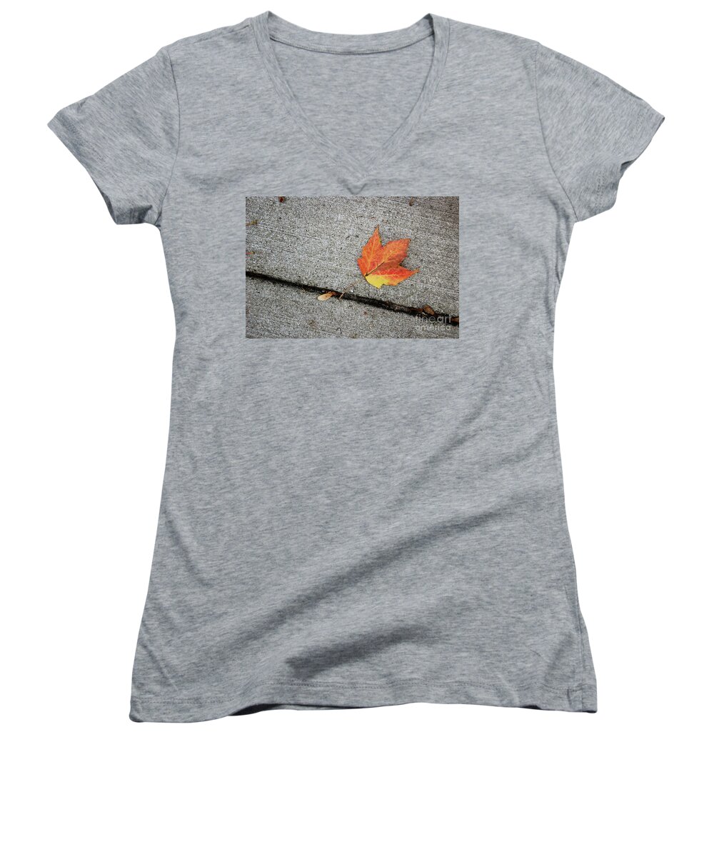 Autumn Women's V-Neck featuring the photograph Autumn Leaf by Laura Kinker