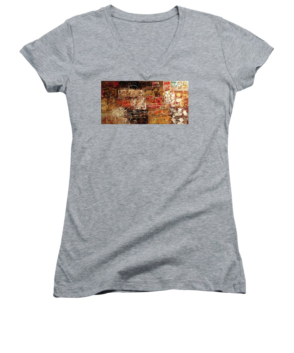 Abstract Art Women's V-Neck featuring the painting Avant Garde by Carmen Guedez