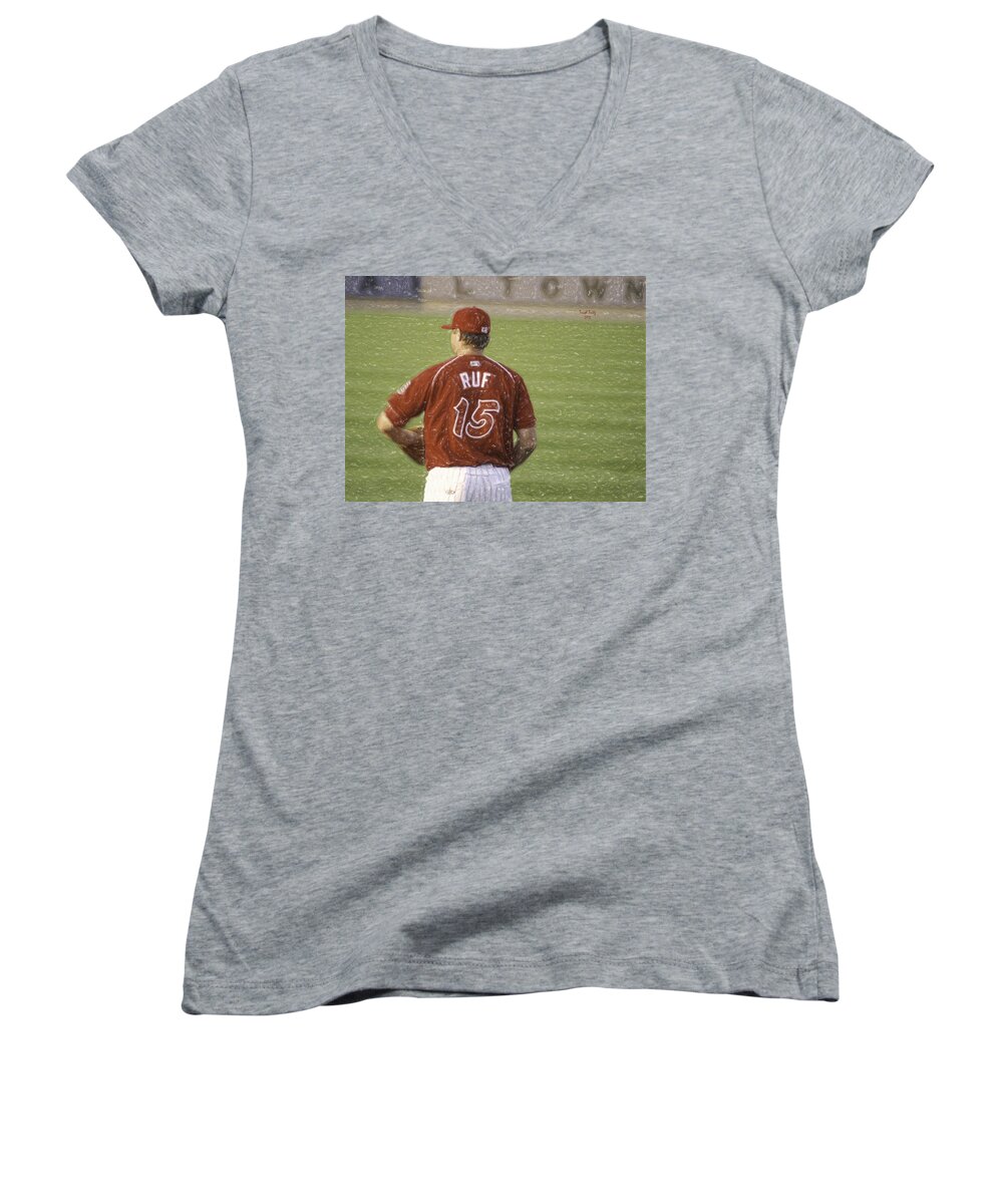 Baseball Women's V-Neck featuring the photograph Babe Ruf by Trish Tritz